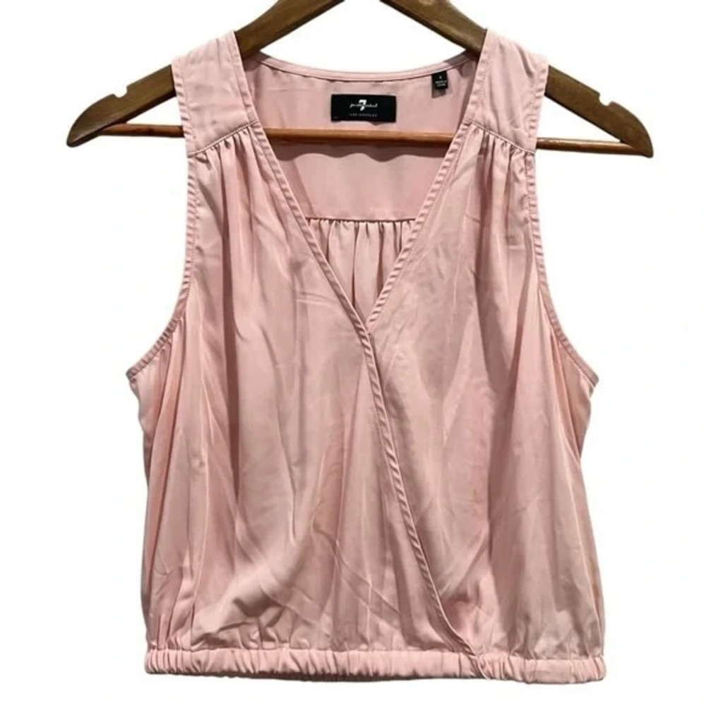 7 For All‎ Mankind Sleeveless Wrap Blouse Pink Elastic Hem Top Size Small NWOT